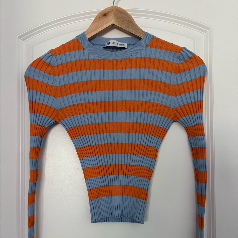 Zara Vibrant Orange and Blue Striped Sweater